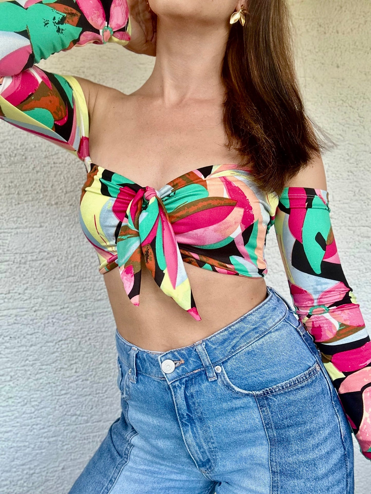 Top Eli Retro Flower Long with removable Ribbon