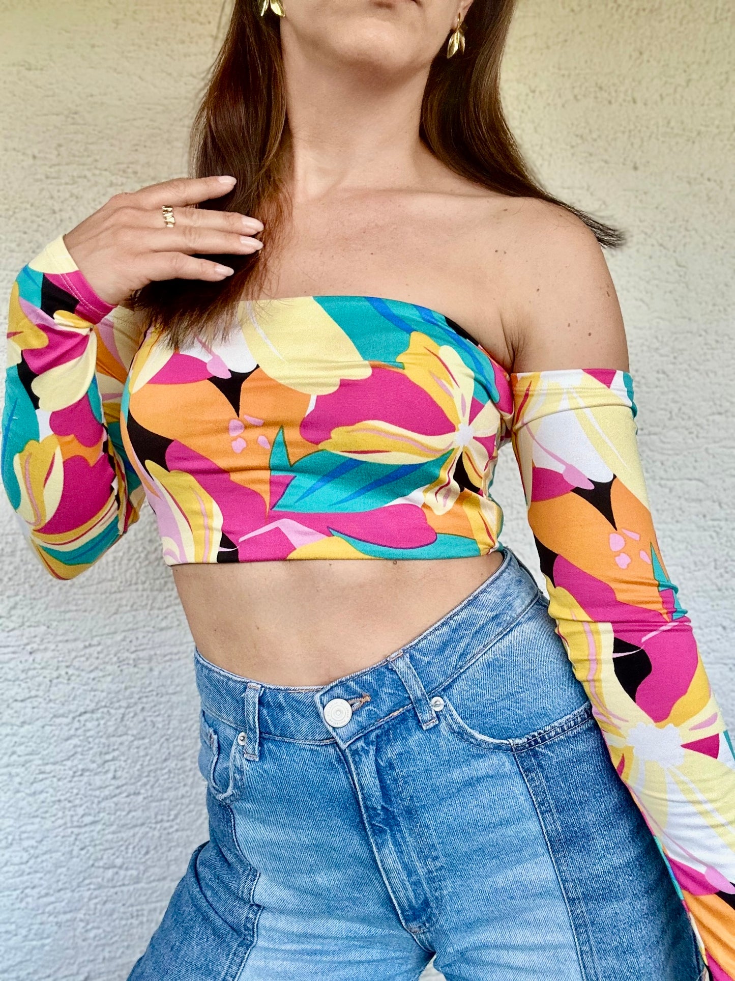 Top Eli Retro Flower Long with removable Ribbon
