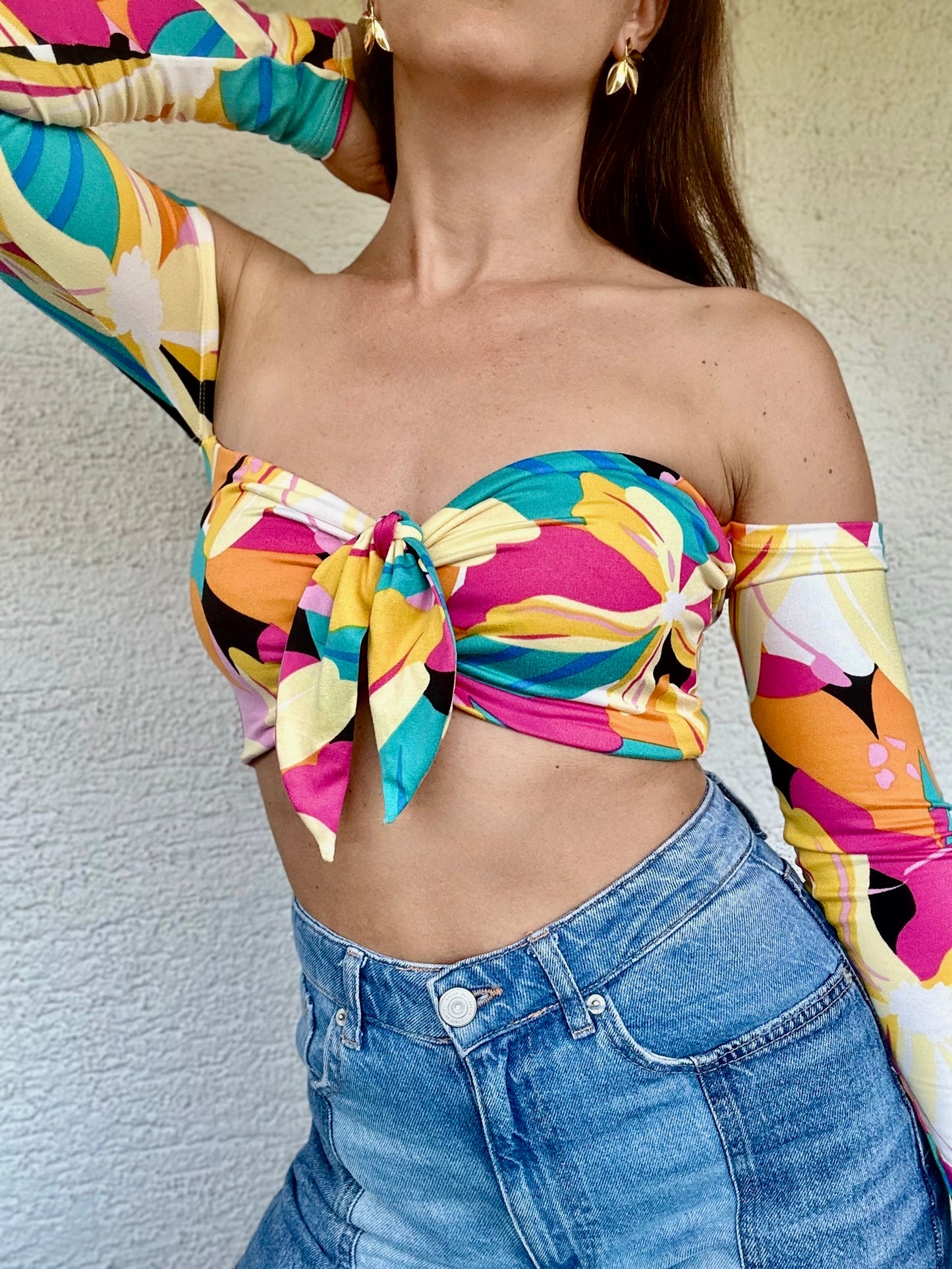Top Eli Retro Flower Long with removable Ribbon