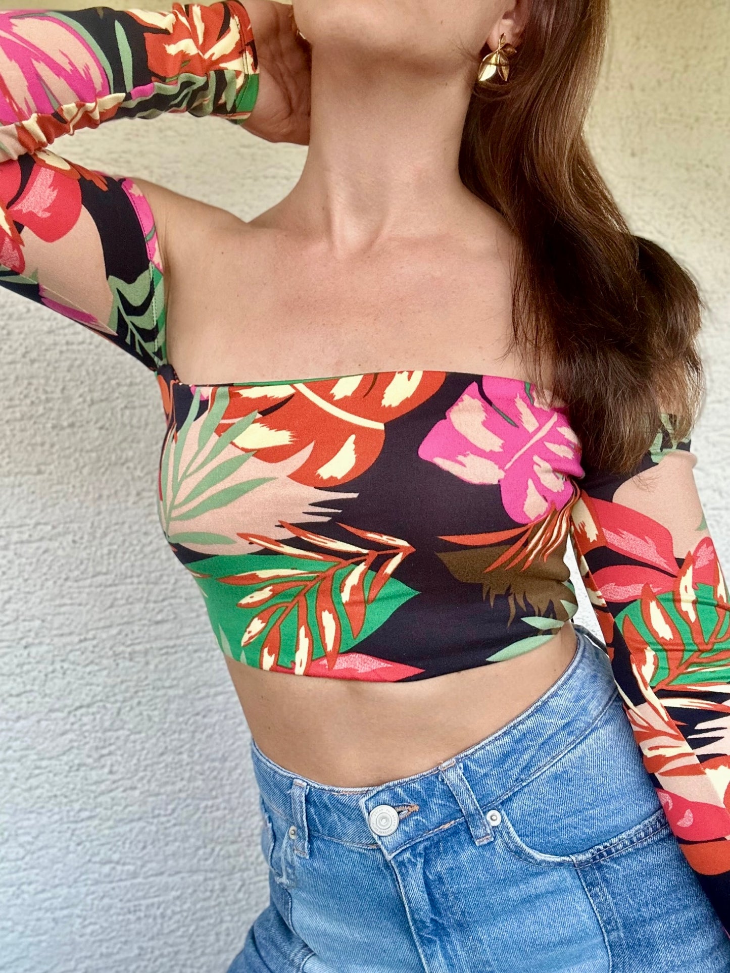 Top Eli Retro Flower Long with removable Ribbon