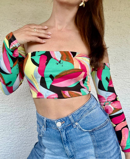 Top Eli Retro Flower Long with removable Ribbon