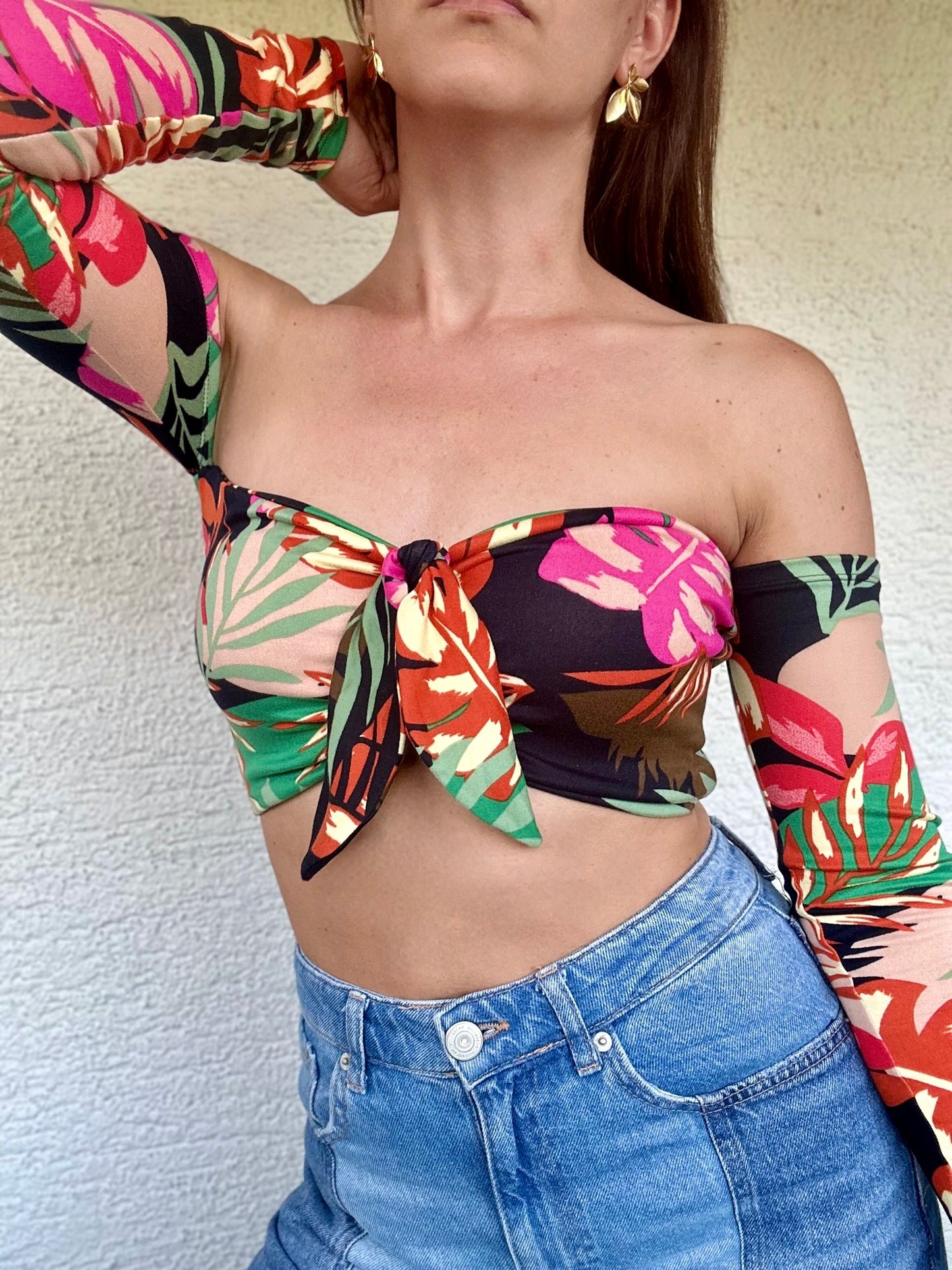 Top Eli Retro Flower Long with removable Ribbon